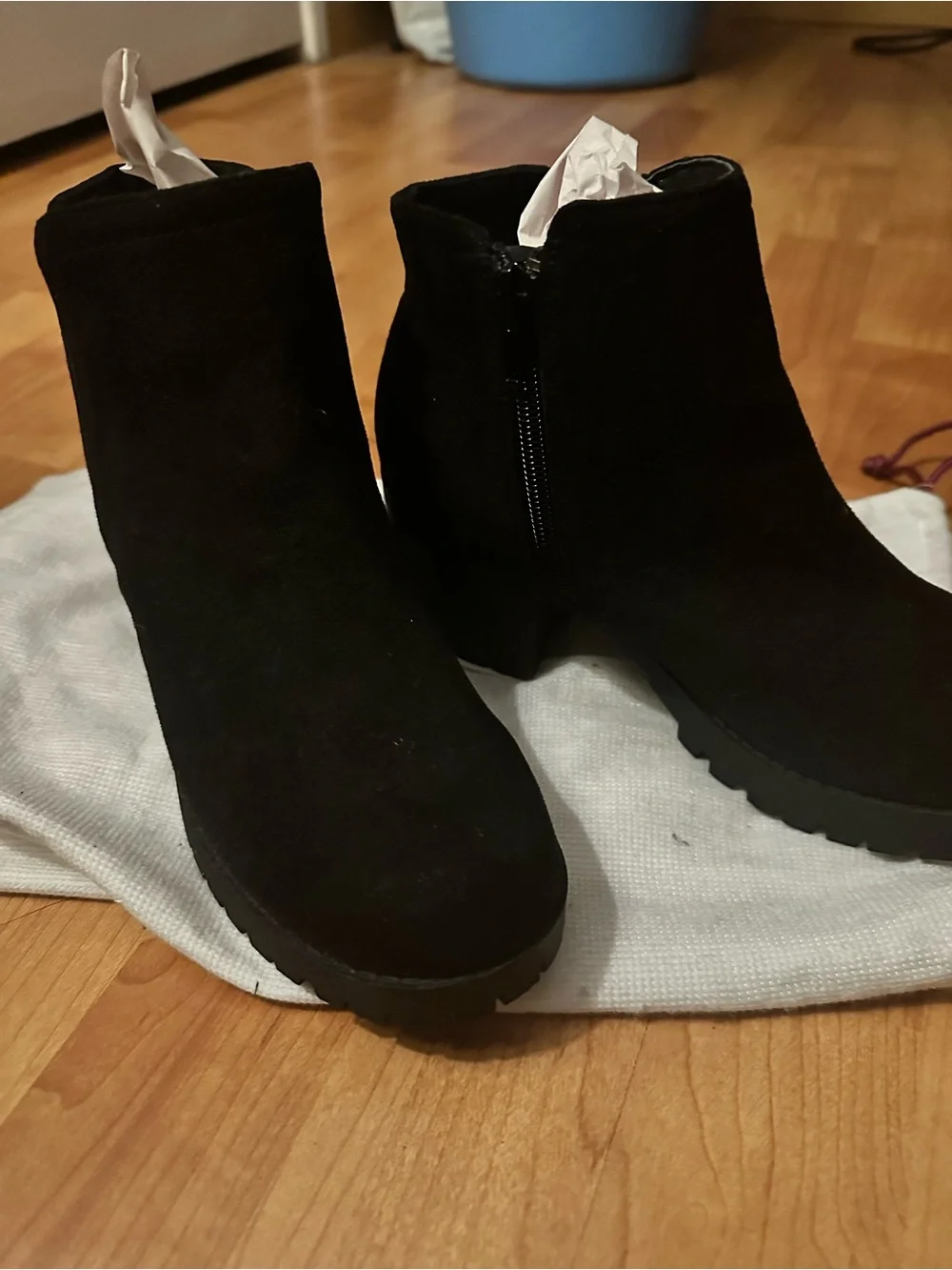 Soda Black Suede-Look Chunky Heel Ankle Booties